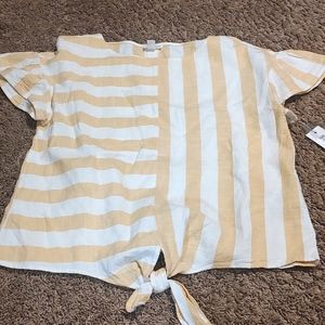 Tribal Jeans Linen Tie-front top yellow/white. Small NWT